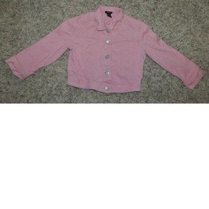 Girls Denim Jean Jacket Small Pink Button Up Collared Long Sleeve RUE 21